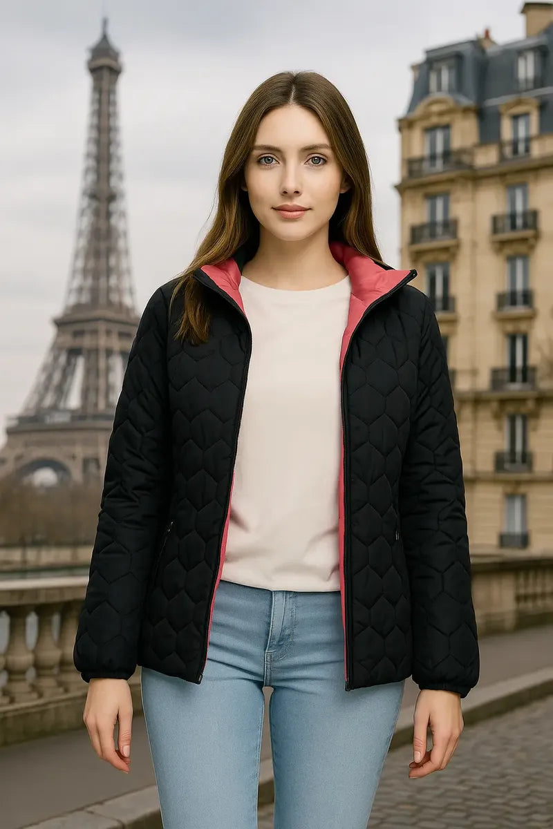 Chamarra Guess para Mujer Negra con Rosa