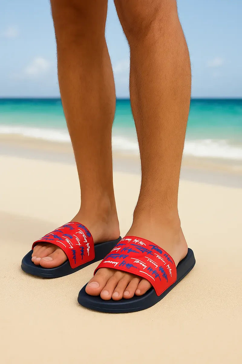 Sandalias Unisex Azul Marino y Rojo Cómodas para Uso Diario