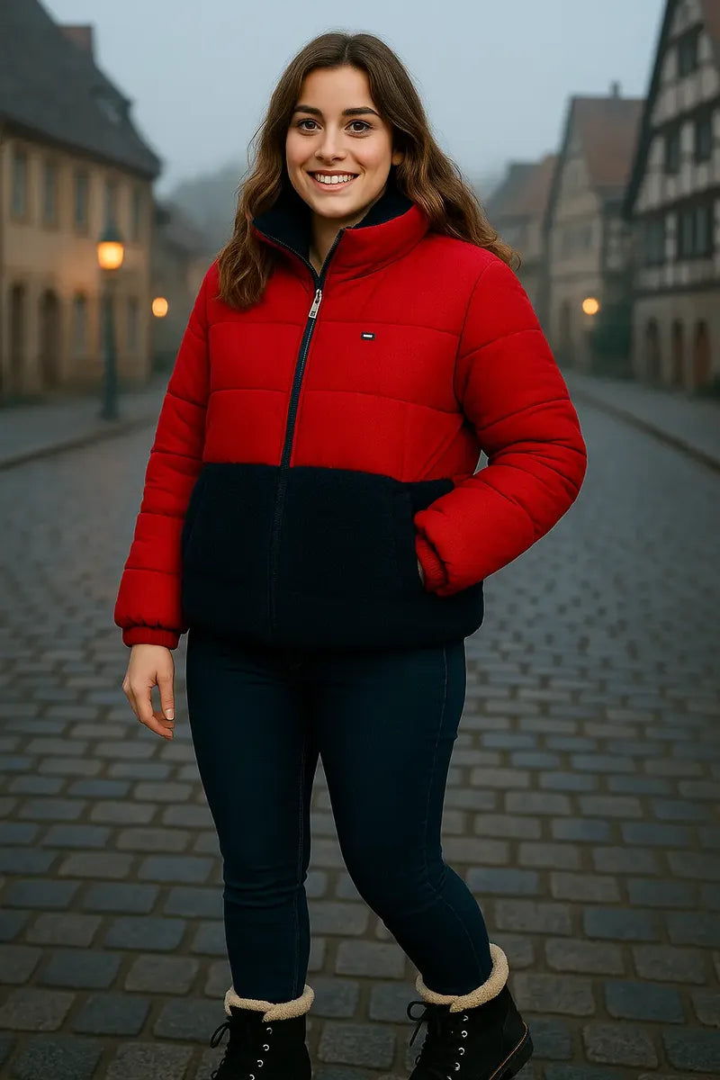 Chamarra Acolchada para Mujer Roja y Negra