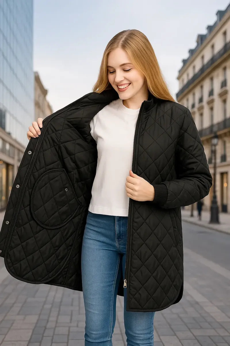 Chamarra DKNY Negra Capitonada para Mujer