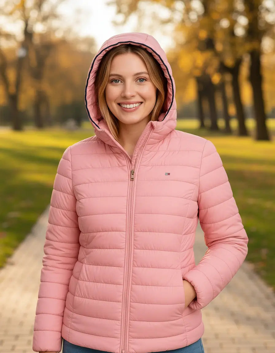 Chamarra Tommy Hilfiger para Mujer Rosa Claro con Gorro