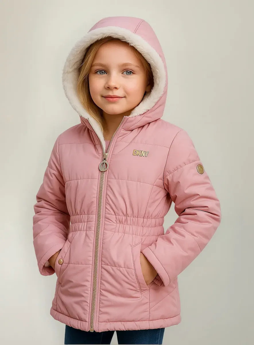Chamarra DKNY Reversible para Niña Rosa y Blanca