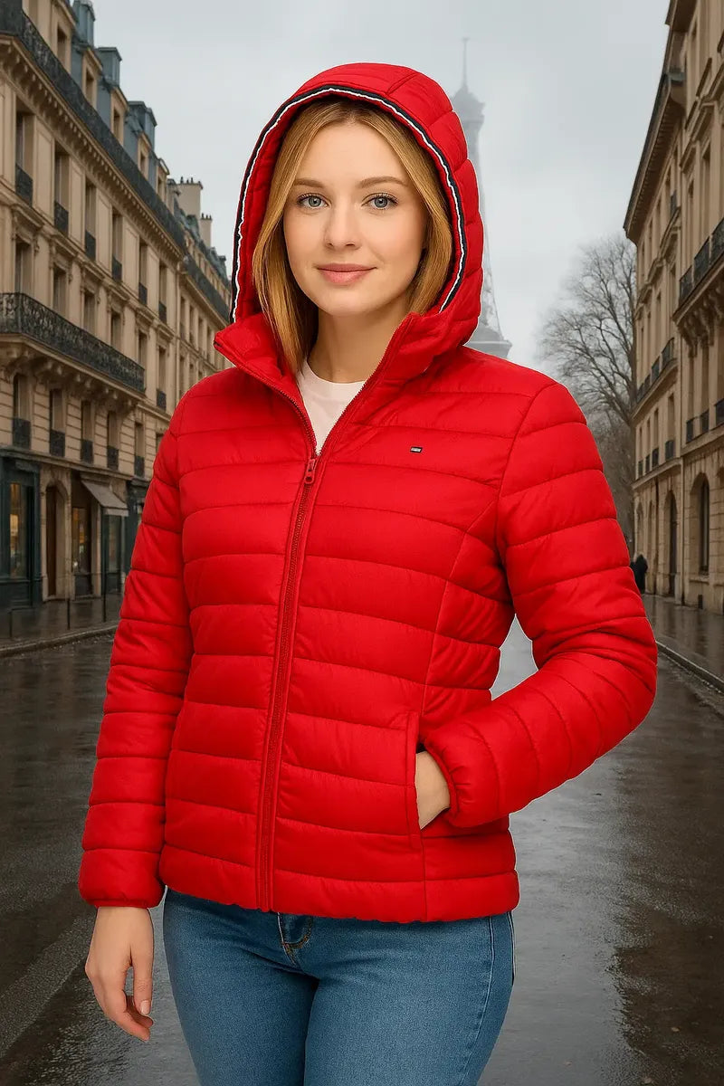 Chamarra Tommy Hilfiger para Mujer Roja con Gorro