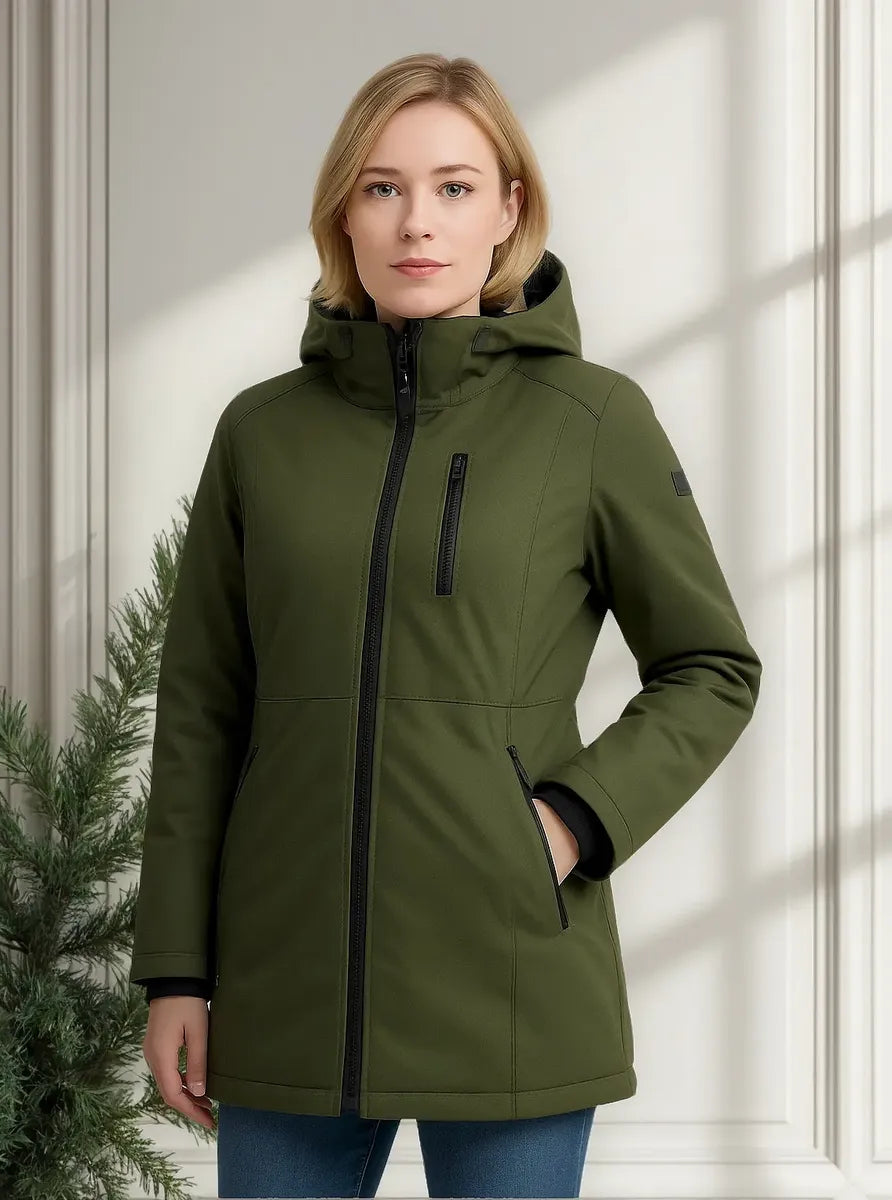 Chamarra Calvin Klein para Mujer Verde Militar con Gorro Afelpado