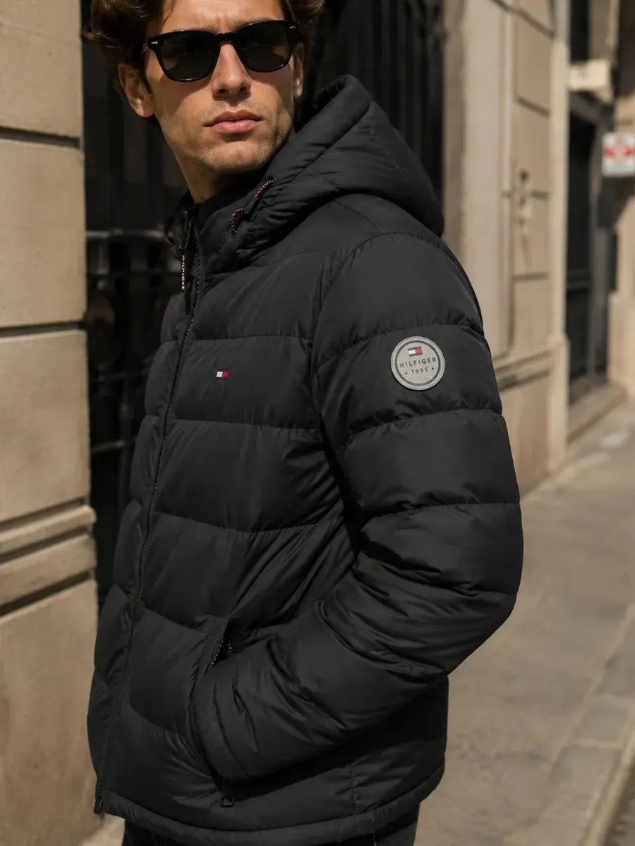 Chamarra para Hombre Negra Talla S con Capucha