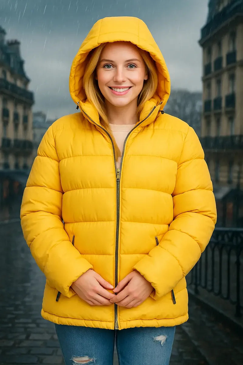 Chamarra Guess Amarilla Capitonada para Mujer