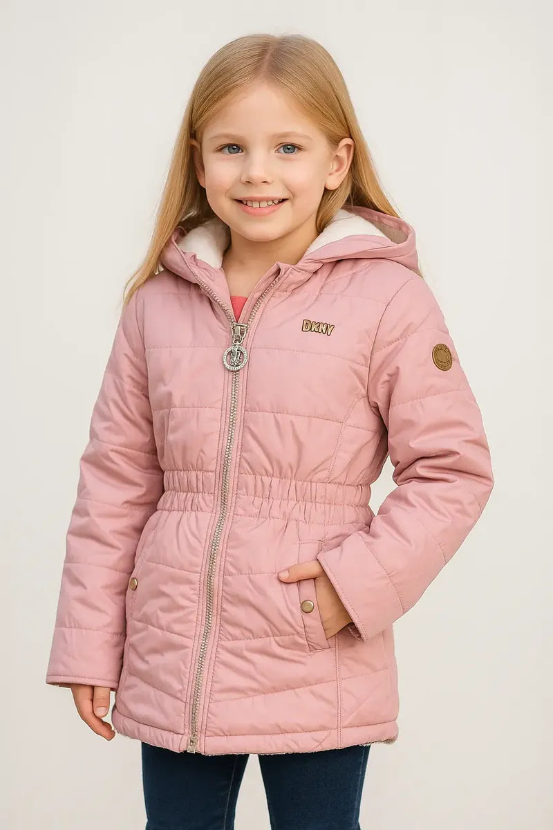 Chamarra DKNY Reversible para Niña Rosa y Blanca