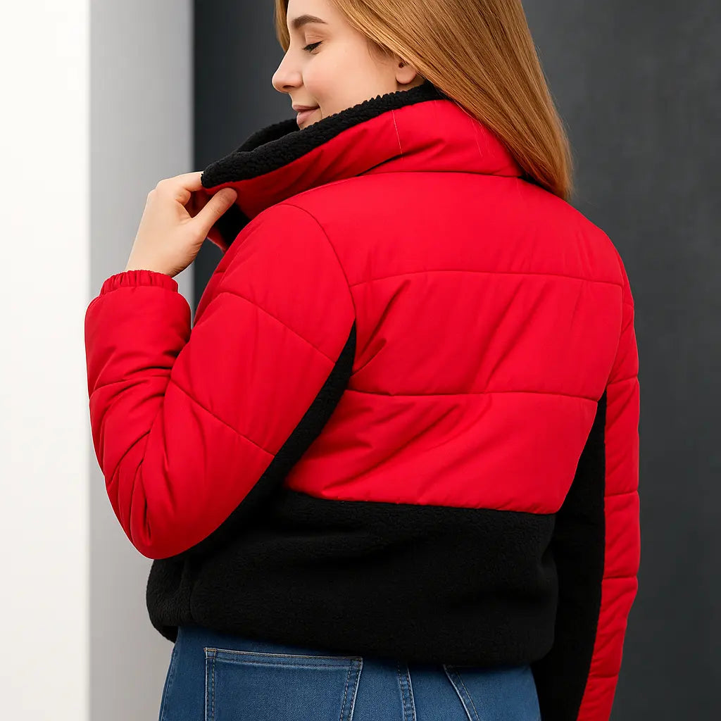 Chamarra Acolchada para Mujer Roja y Negra