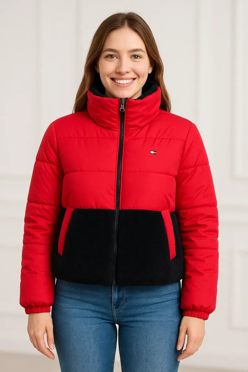 Chamarra Acolchada para Mujer Roja y Negra
