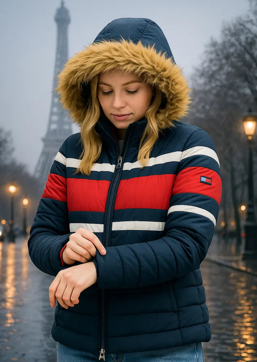 Chamarra para Dama Azul Marino con Gorro Desmontable