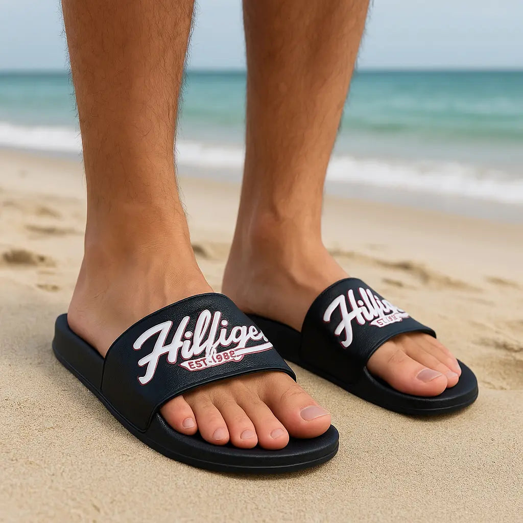 Sandalias Unisex Negras con Detalle Rojo Cómodas y Versátiles