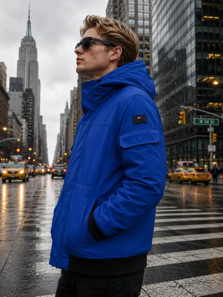 Chamarra para Hombre Azul con Capucha