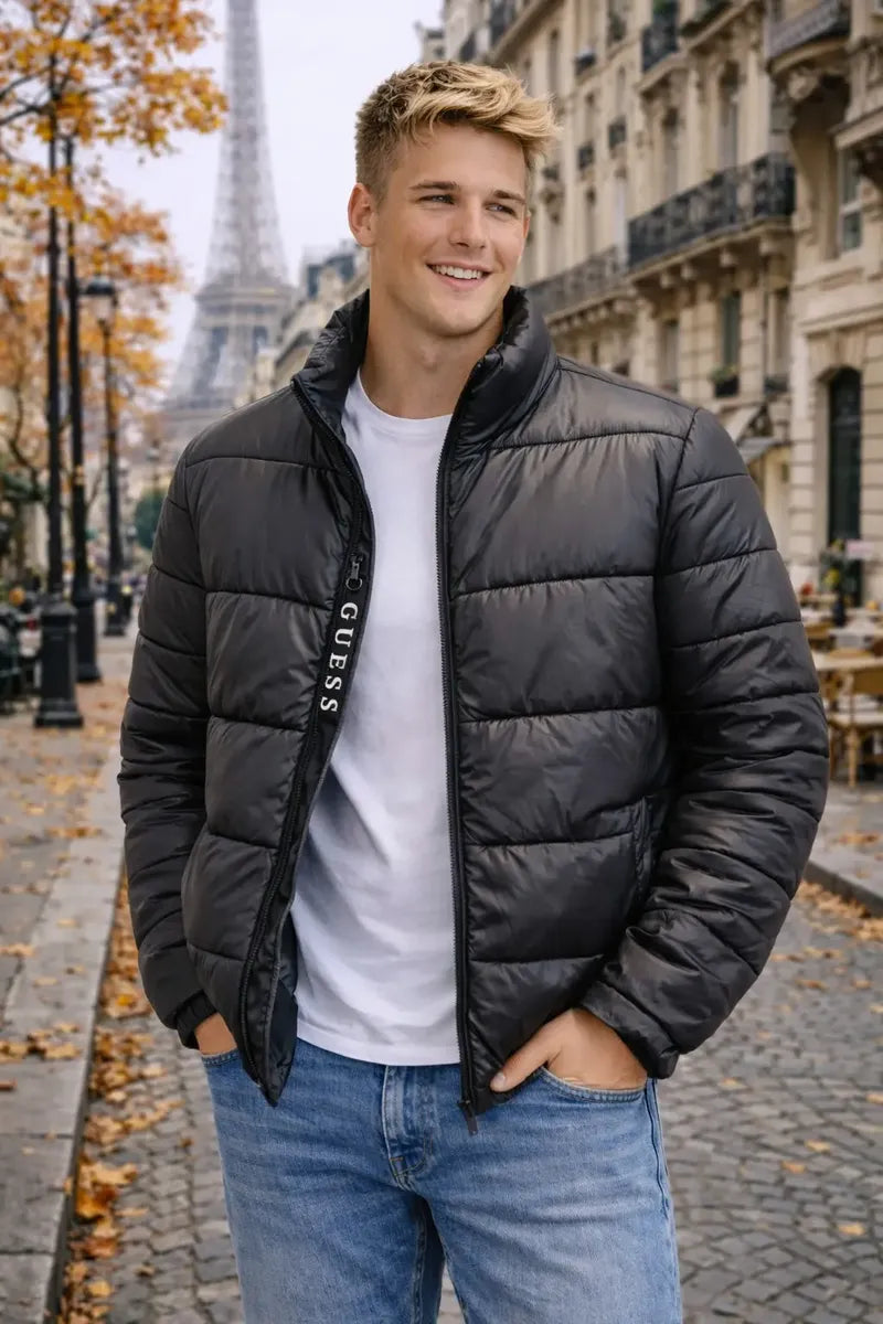 Chamarra Guess para Hombre Doble Vista Negra y Plateada