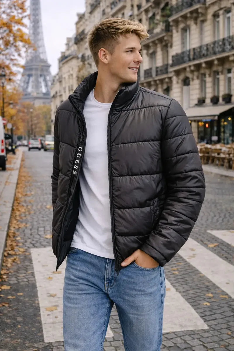 Chamarra Guess para Hombre Doble Vista Negra y Plateada