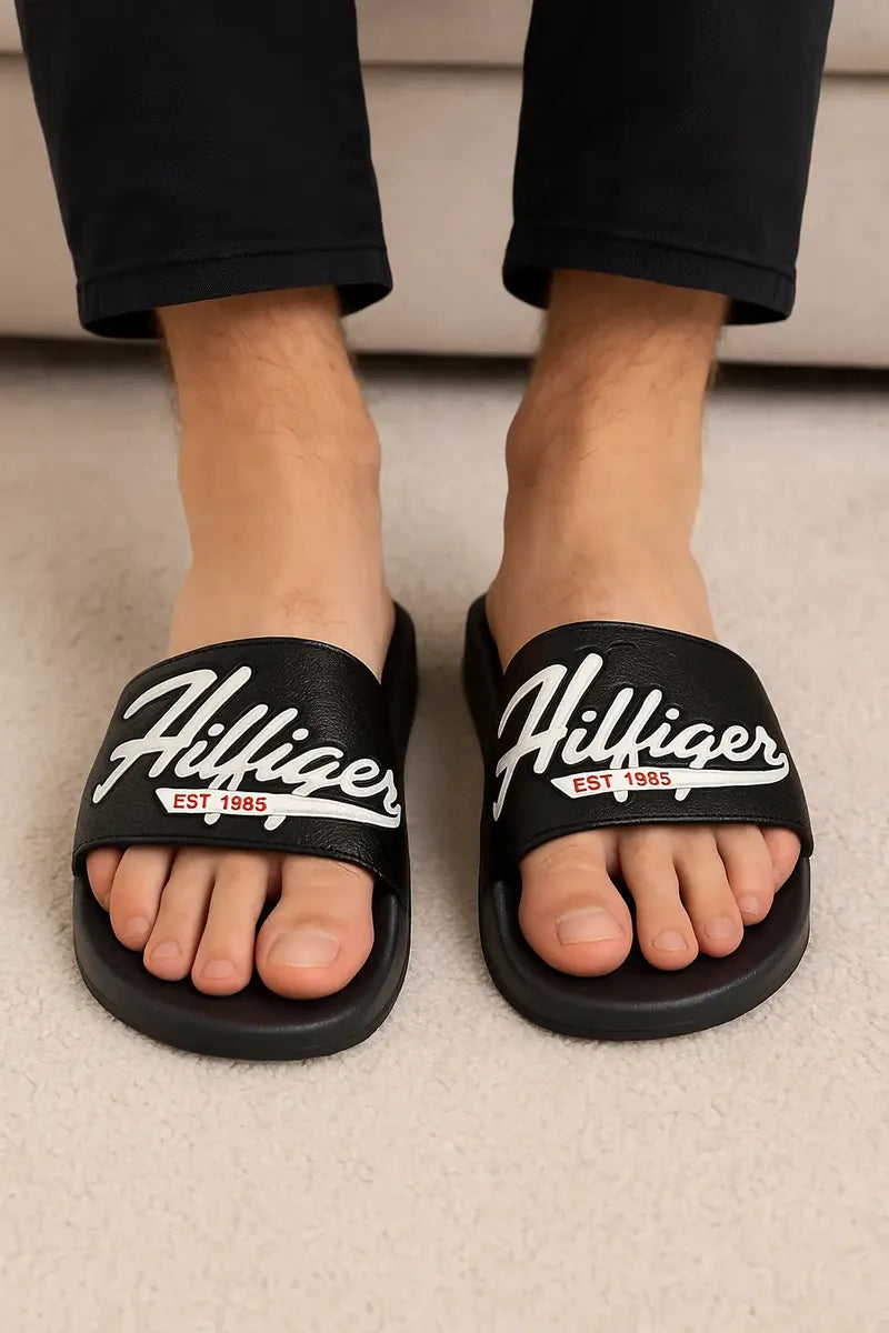 Sandalias Unisex Negras con Detalle Rojo Cómodas y Versátiles
