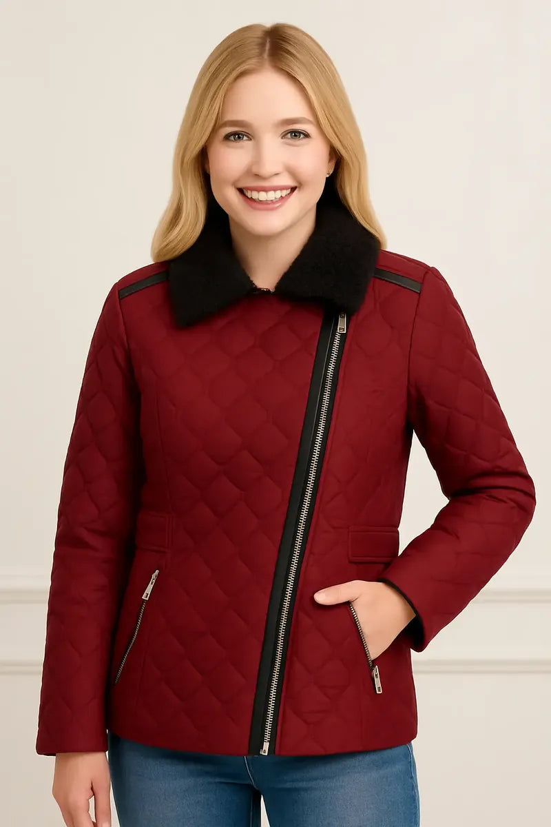 Chamarra Guess para Mujer Tinto con Cuello Afelpado