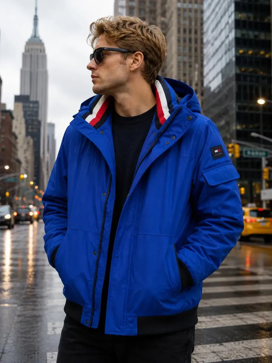 Chamarra para Hombre Azul con Capucha