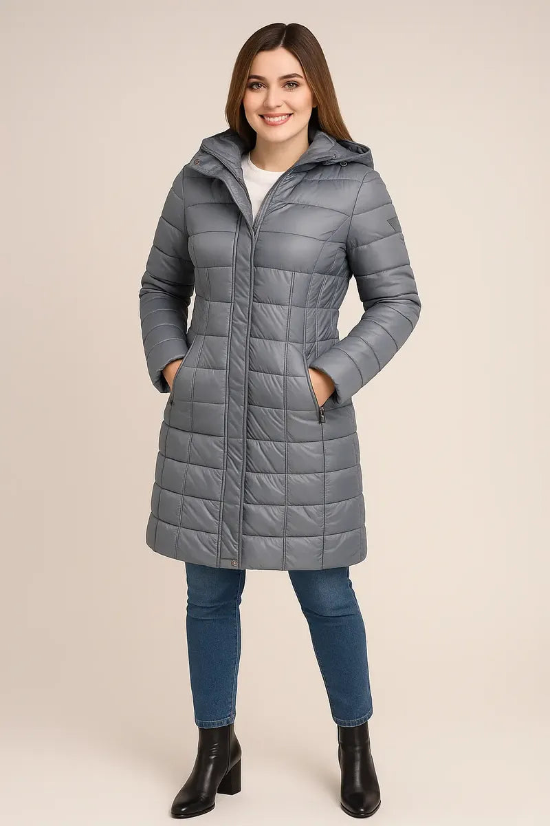 Chamarra Guess para Mujer Gris con Capucha Desmontable