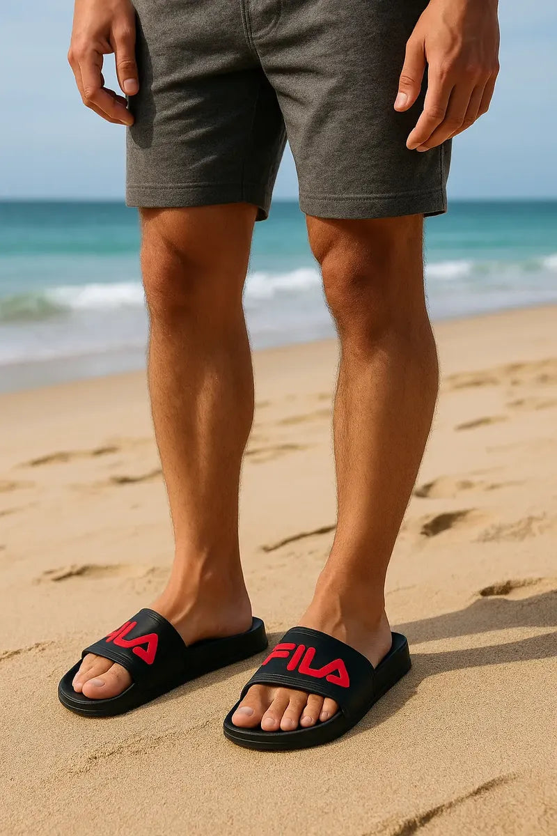 Sandalias Fila Negras con Rojo
