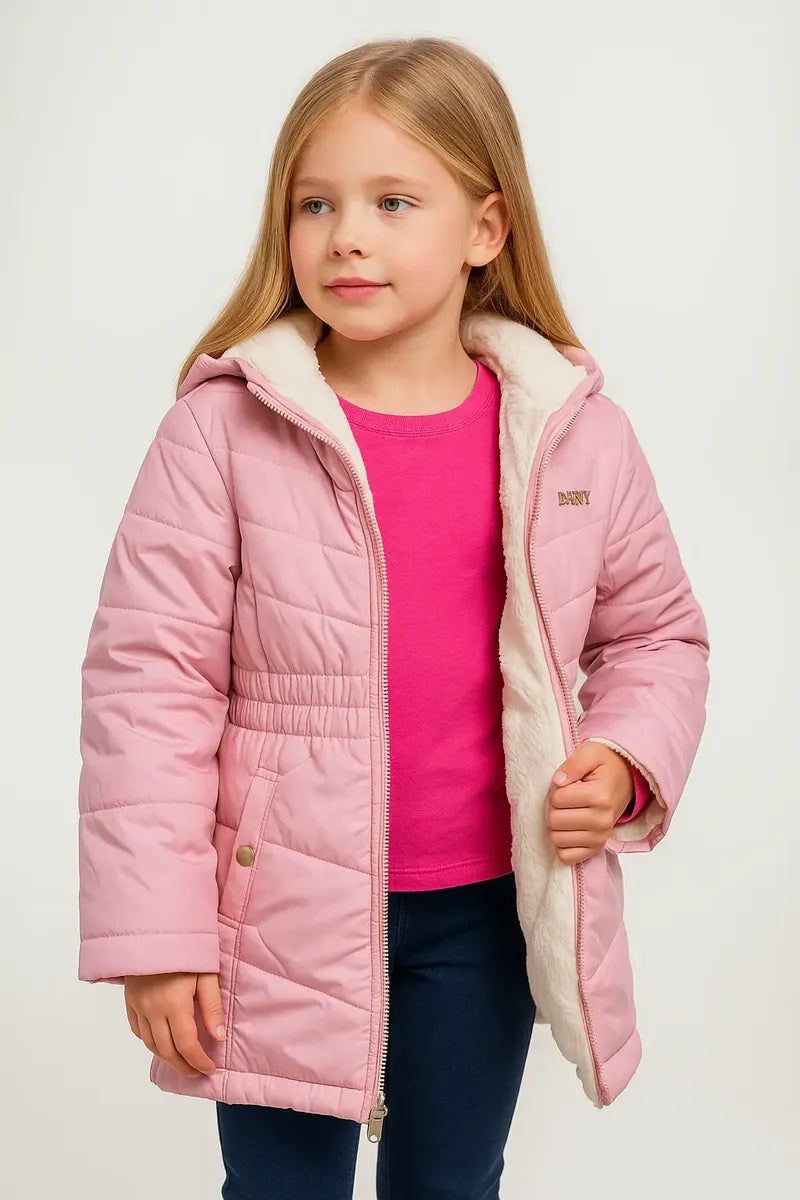 Chamarra DKNY Reversible para Niña Rosa y Blanca