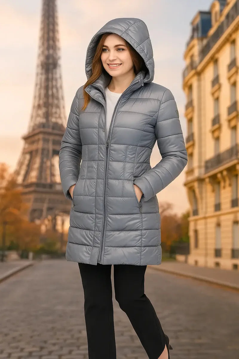 Chamarra Guess para Mujer Gris con Capucha Desmontable