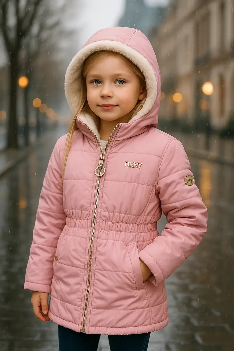 Chamarra DKNY Reversible para Niña Rosa y Blanca