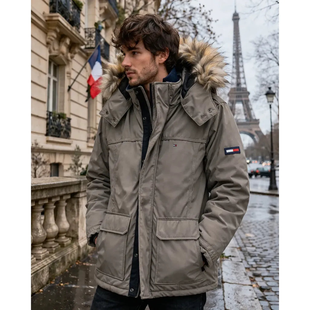 Chamarra para Hombre Gris con Capucha Desmontable