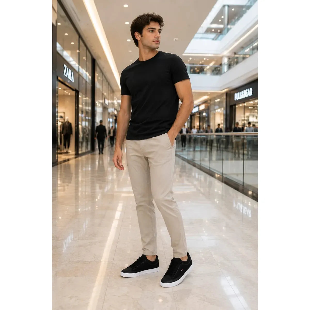 Tenis Casual para Hombre Negros con Detalles de Piel