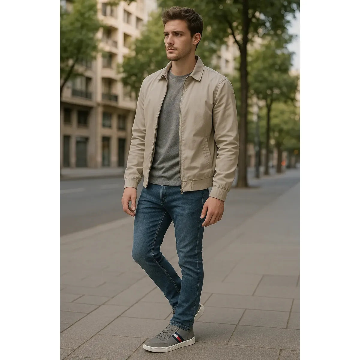 Tenis Casual para Hombre Gris de Piel con Detalles de Gamuza