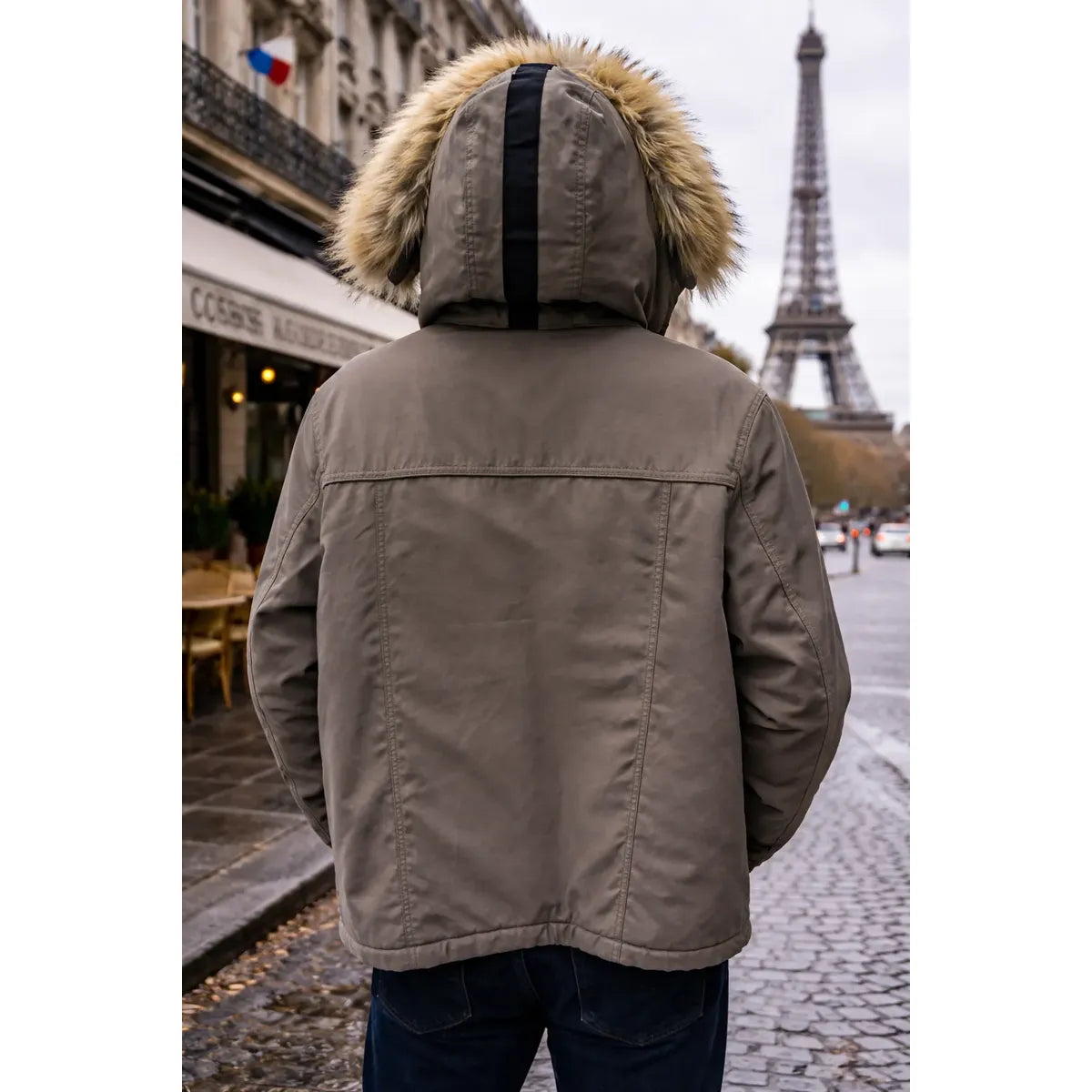Chamarra para Hombre Gris con Capucha Desmontable