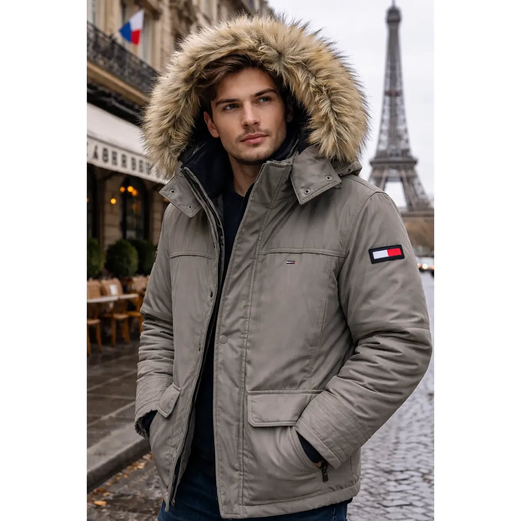 Chamarra para Hombre Gris con Capucha Desmontable