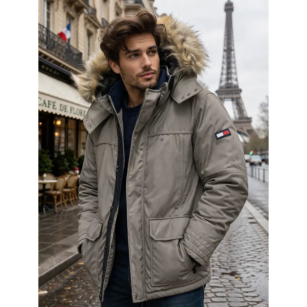 Chamarra para Hombre Gris con Capucha Desmontable