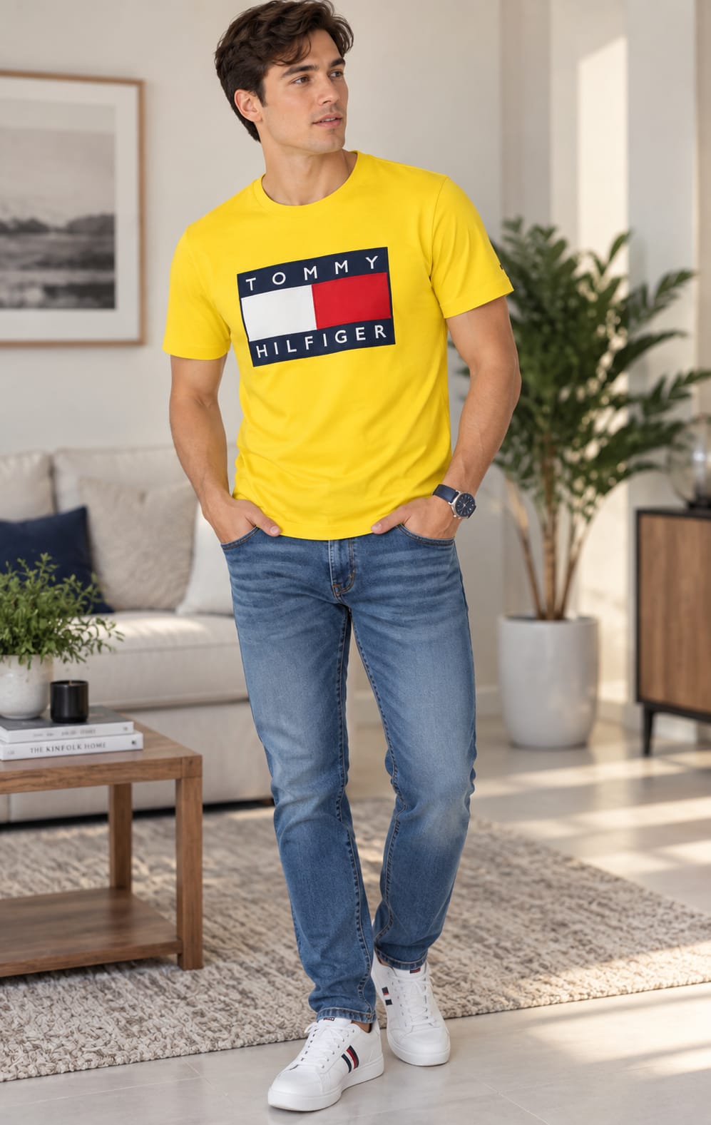 Playera para Hombre Amarilla Cuello Redondo Tommy Hilfiger