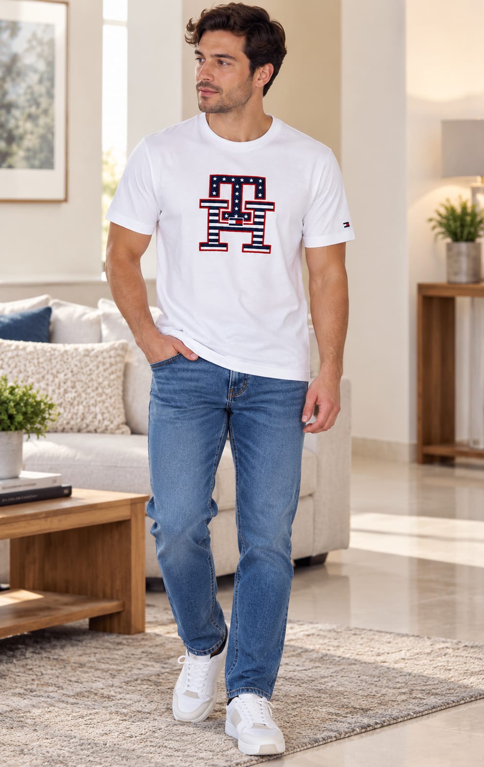 Playera para Hombre Blanca de Manga Corta Tommy Hilfiger