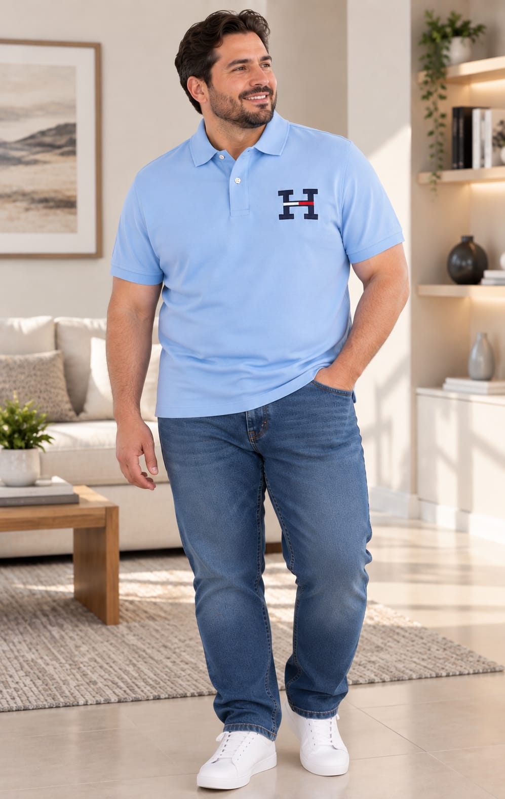 Playera para Hombre Azul Claro con Detalle de Inicial Tommy Hilfiger