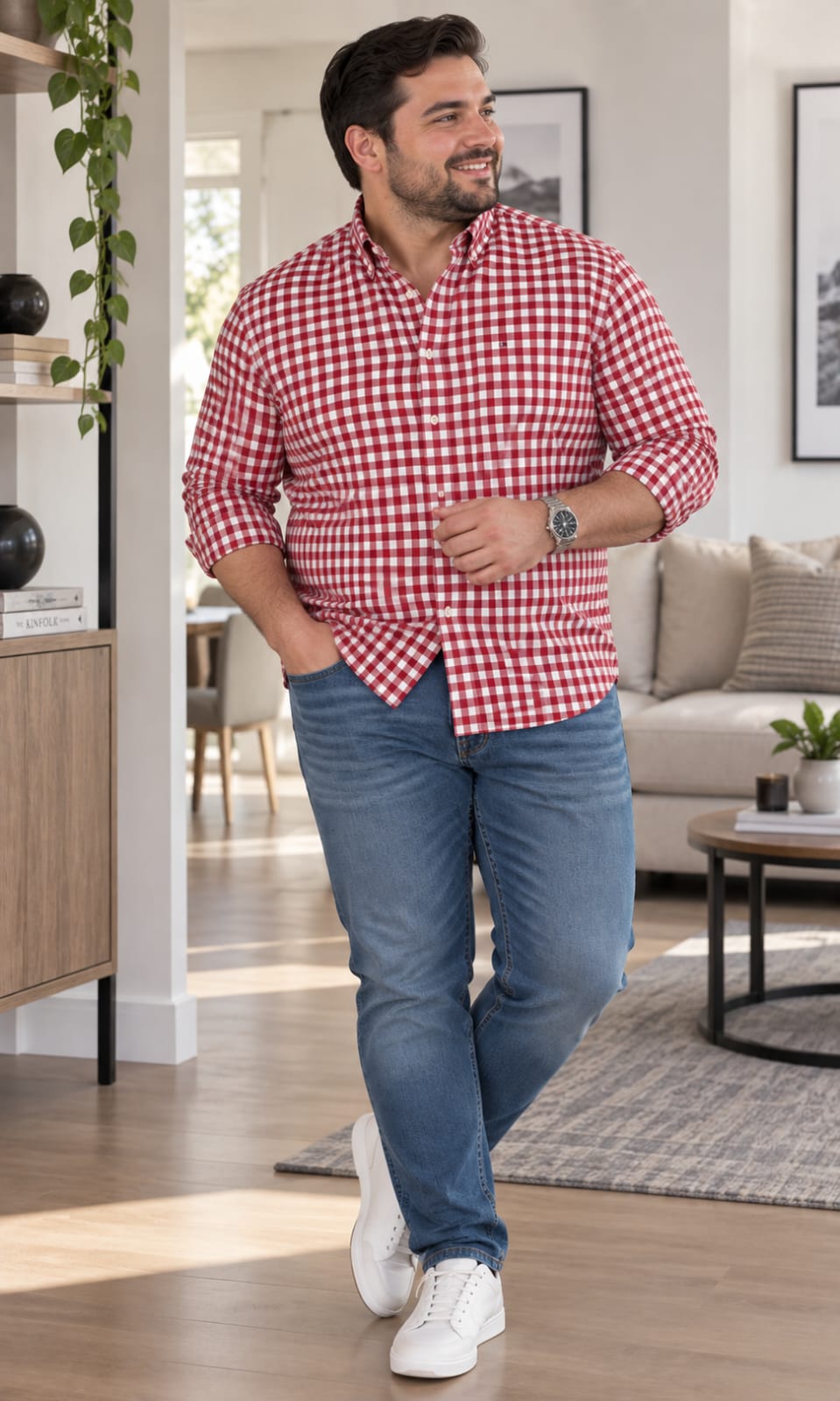 Camisa de Hombre Manga Larga a Cuadros Rojo y Blanco Tommy Hilfiger