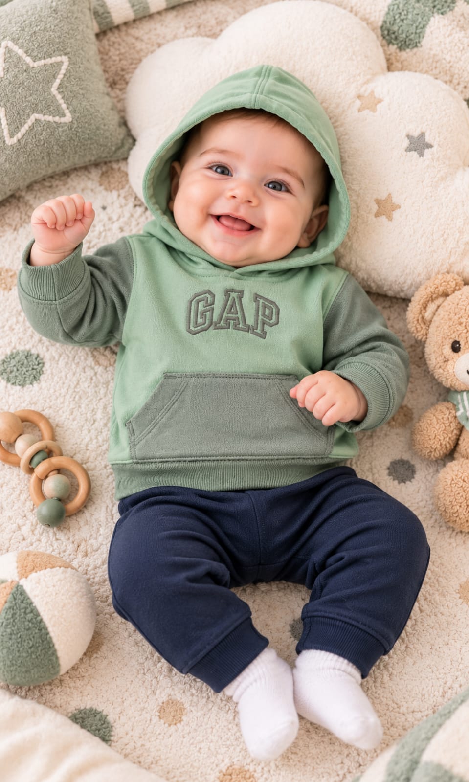 Sudadera GAP con gorrito para bebé 3-6 meses verde salvia