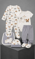 Conjunto de 7 piezas para bebé 6-9 meses blanco, gris y café