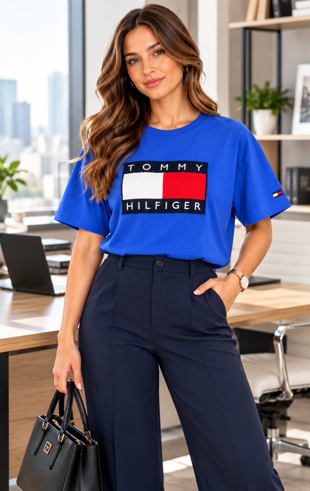 Playera para Mujer Azul Rey Amplia Cuello Redondo Tommy Hilfiger