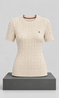 Blusa Tejido para Mujer Color Beige Manga Corta
