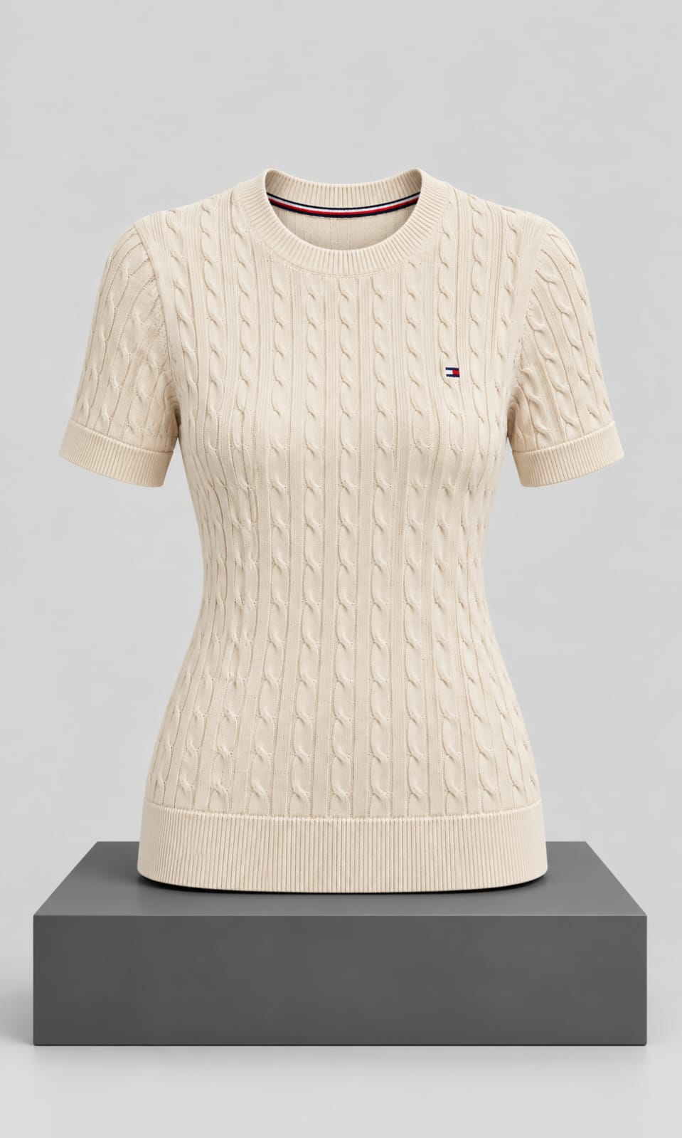 Blusa Tejido para Mujer Color Beige Manga Corta