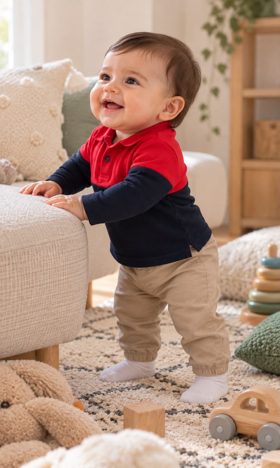 Playera de manga larga First Impressions para bebé 6-9 meses roja y azul marino