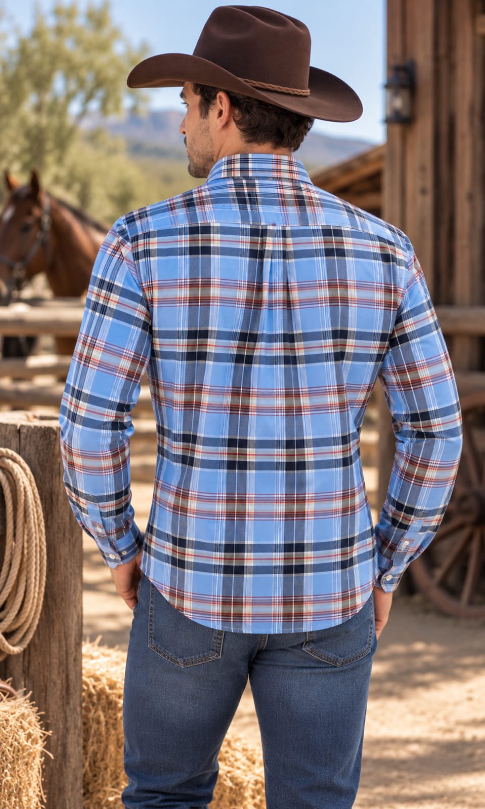 Camisa de Hombre a Cuadros Azul Claro, Blanco y Rojo Manga Larga Tommy Hilfiger