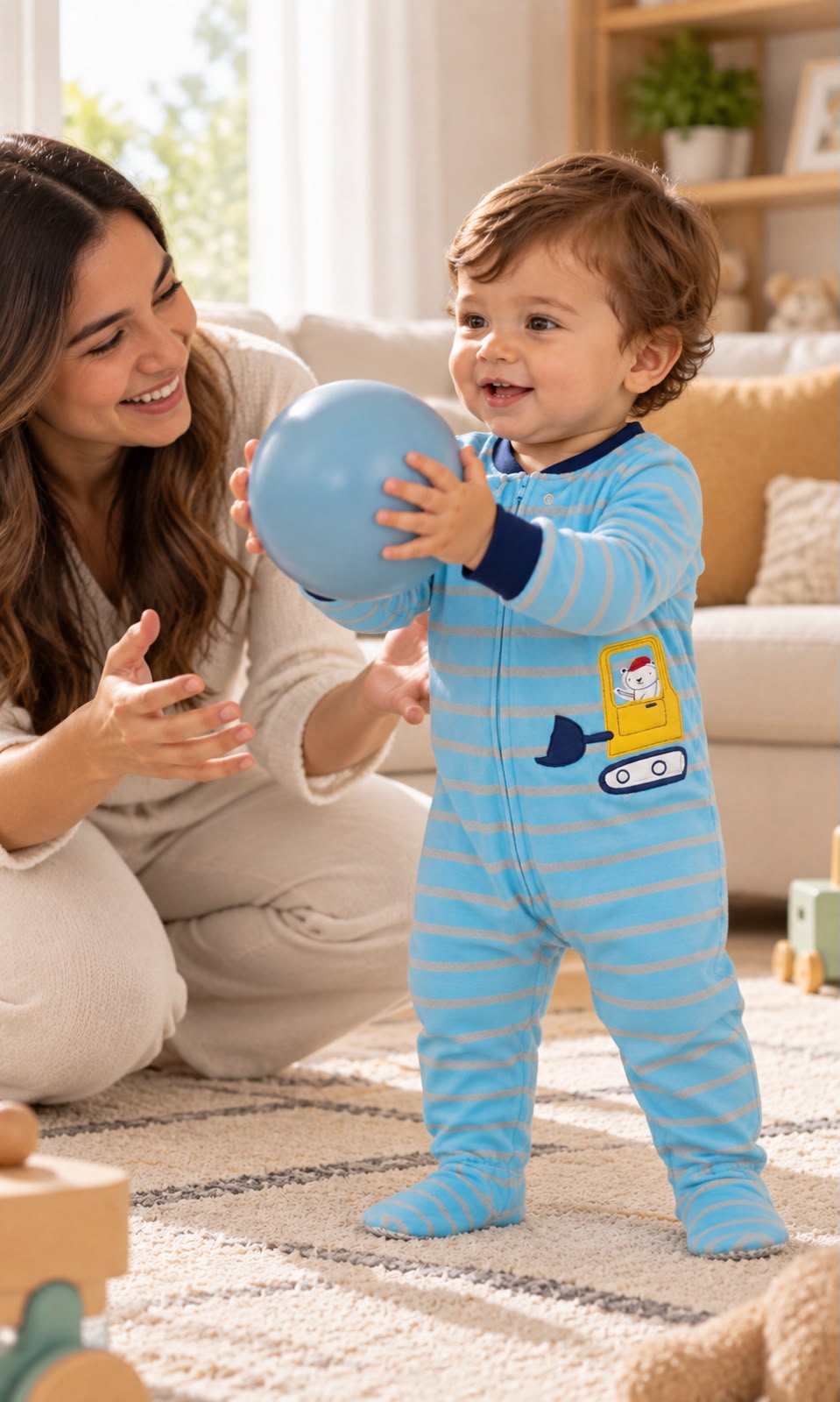 Mameluco Completo para Bebé Talla 18 Meses Color Azul con Rayas Grises