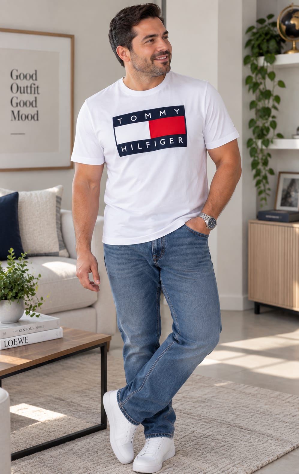 Playera para Hombre Blanca Cuello Redondo Manga Tommy Hilfiger