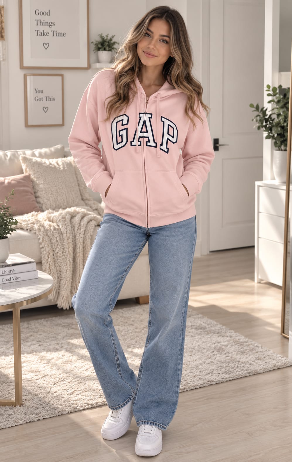Sudadera GAP para Dama Rosa con Capucha y Cierre
