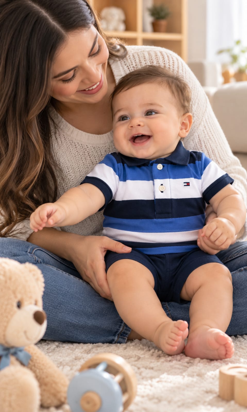 Playera Tommy Hilfiger para bebé 3-6 meses color azul marino, azul y blanco
