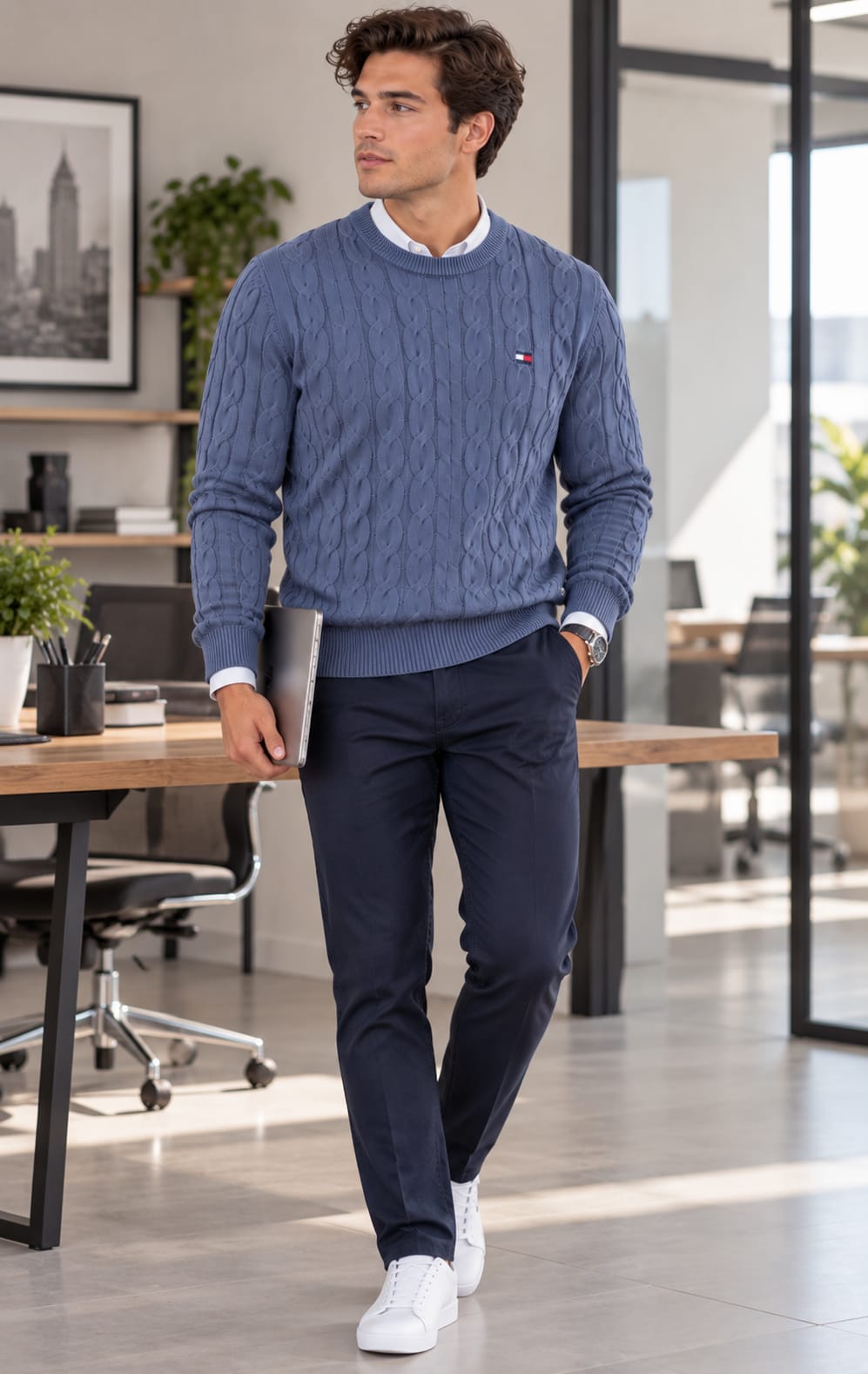 Suéter para Hombre Azul con Cuello Redondo Tommy Hilfiger