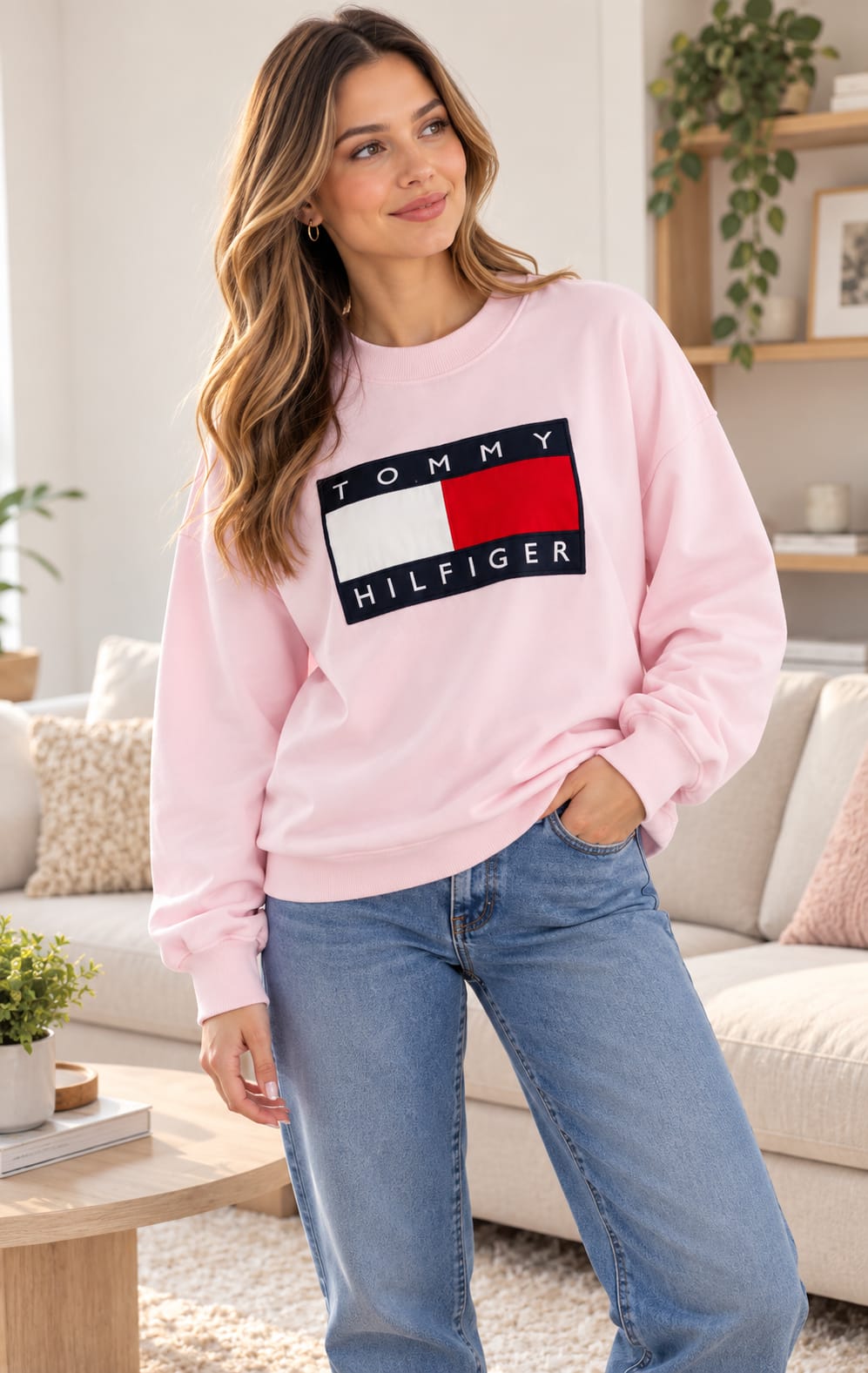 Sudadera para Mujer Rosa con Diseño Frontal y Cuello Redondo Tommy Hilfiger