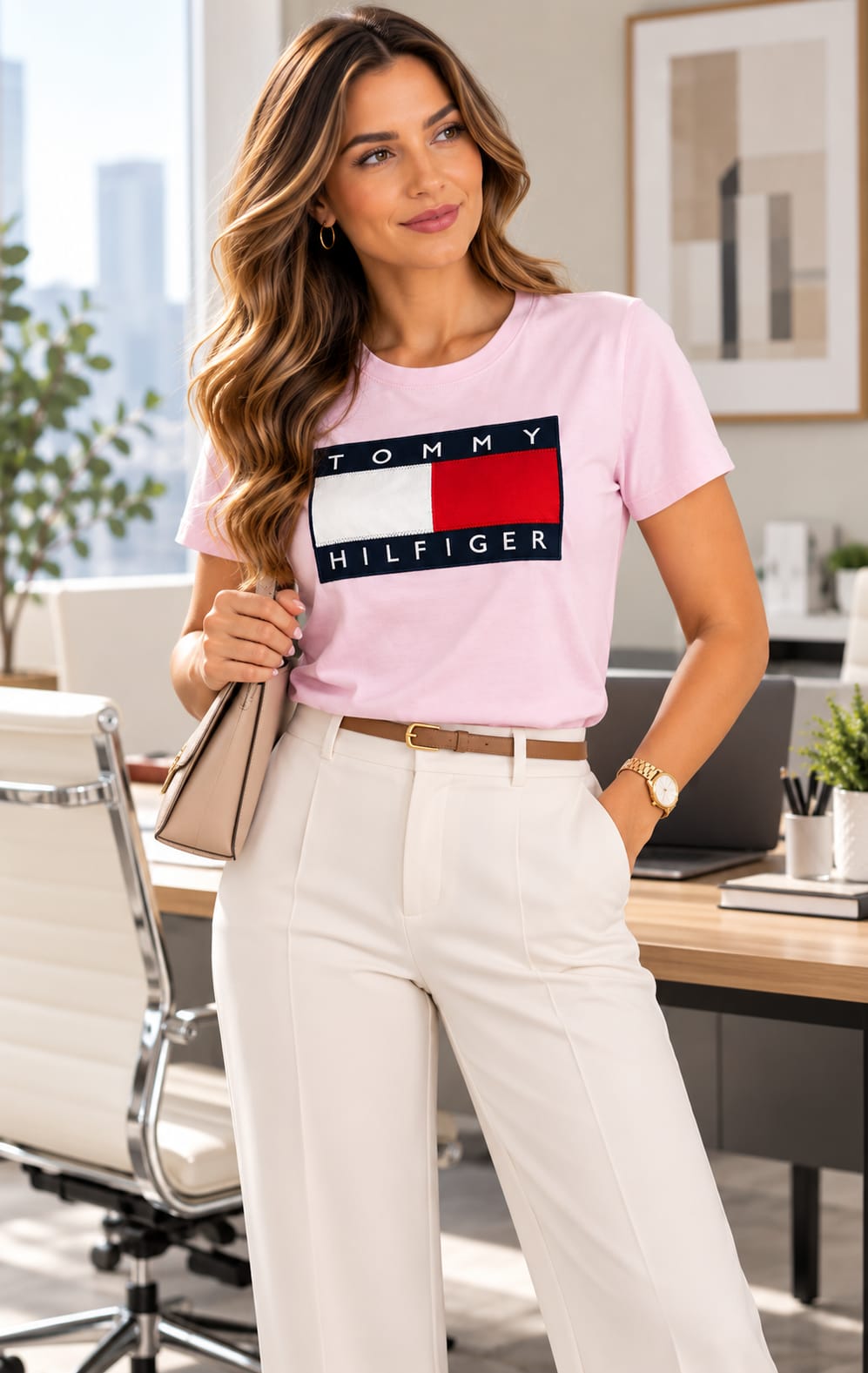 Playera para Mujer Rosa Amplia Cuello Redondo Tommy Hilfiger